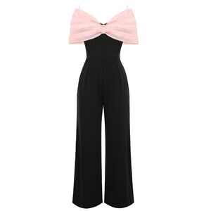 vintage Off-Shoulder Black and Pink Jumpsuit